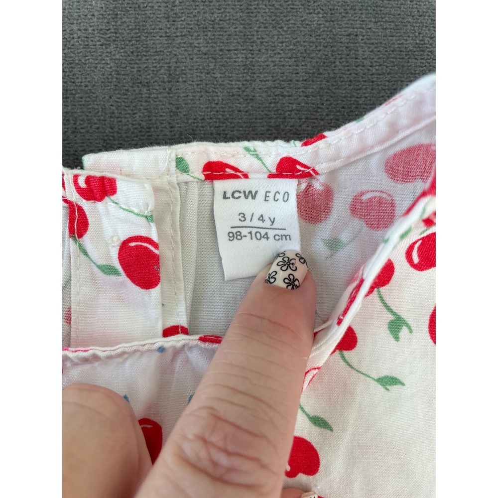 Cherry Print Sleeveless Dress Girls 3T White Red Cottagecore Whimsical Picnic - Picture 5 of 7